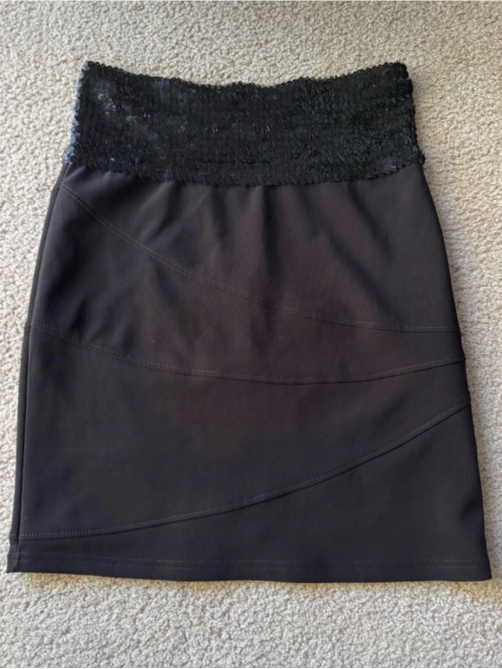 Vintage Forever 21 Black Midi Skirt with Lace-Look Foldover Waistband 2000s y2k